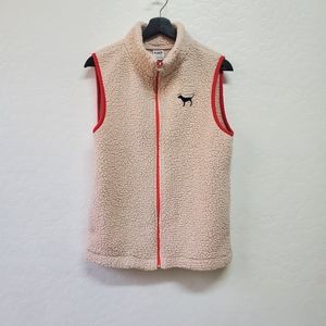 PINK Victoria Secret Fuzzy Fleece Vest women's Sz Small Cream Full Zip